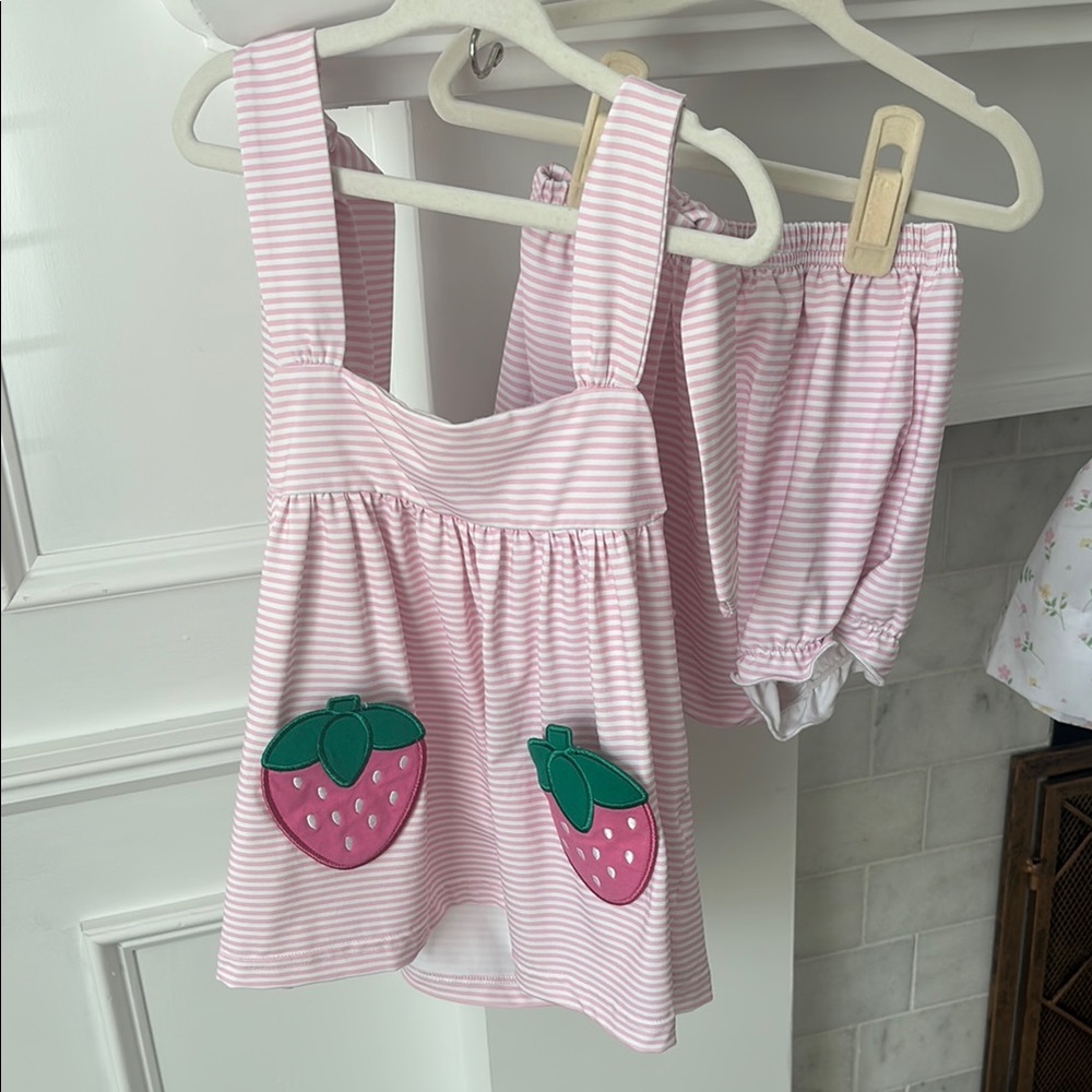 Pink Striped Strawberry Toddler Outfit